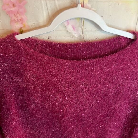 HAPPILY Holiday FUZZY TINSEL SPARKLE PINK SWEATER SIZE S NWT - Picture 6 of 9